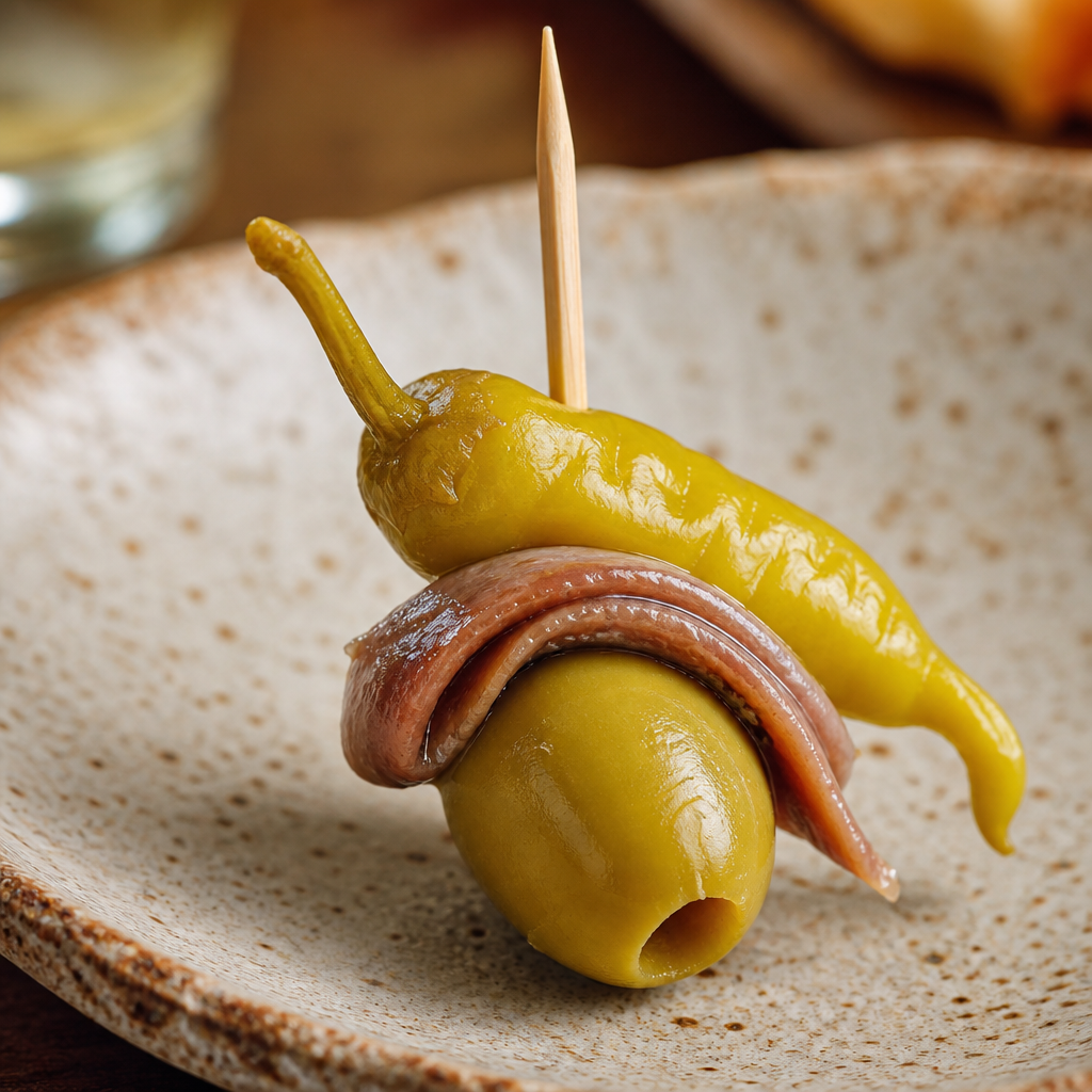Gilda clásica con anchoa, aceituna y guindilla